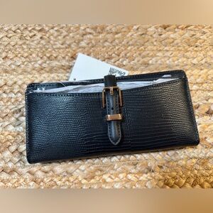 Anne Klein Black Leather Wallet with Gold Buckle